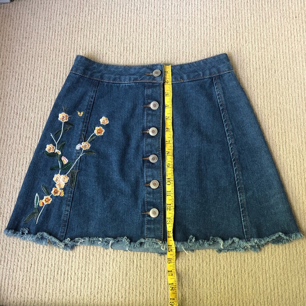 Streetwear Society Blue Denim Button-Front Mini Skirt with Floral Embroidery - Picture 7 of 9